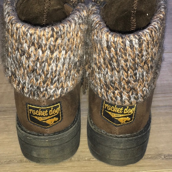 Rocket Dog Boot Size 6 Brown With Side Zipper and Knitted Cuff - Picture 4 of 9